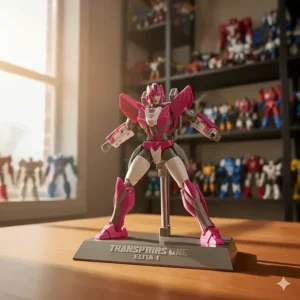 The Elita-1 Deluxe Class figure from the Transformers One toy line, ready for action.