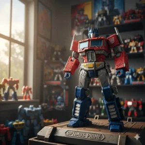 Close-up shot of the Transformers One Optimus Prime action figure, highlighting its robot mode detail.