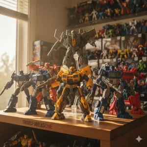 Group shot of several Studio Series Transformers One toys, including Bumblebee and Starscream.