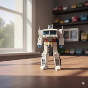 Close-up of the Transformers Ultra Magnus inner robot figure, often referred to as a white Optimus Prime.