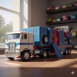 Detailed illustration showing the first stage of transformation for the Ultra Magnus toy from vehicle to robot.