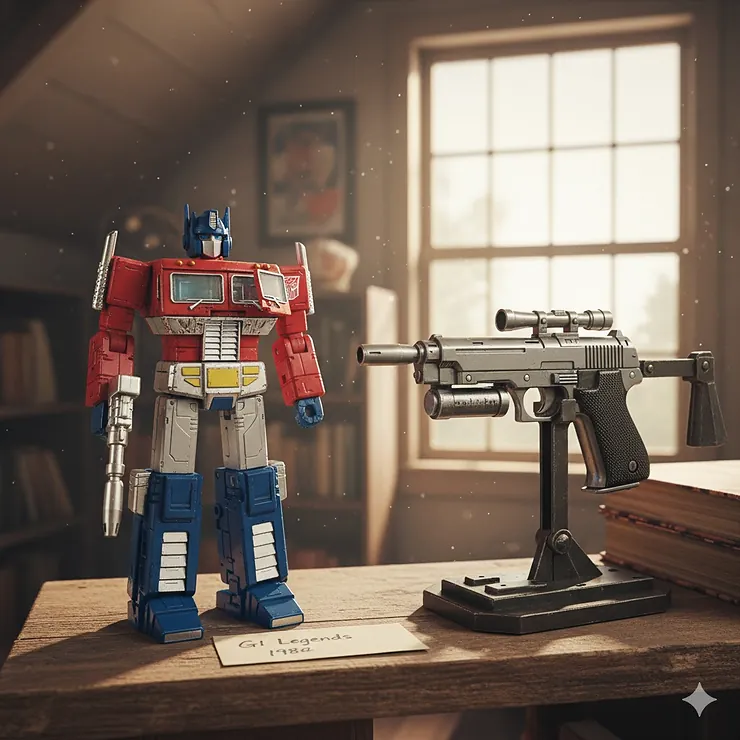 Vintage G1 Transformers action figures, Optimus Prime and Megatron, standing side-by-side to showcase the iconic original toys and their collector appeal.