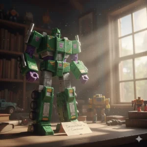 The complete G1 vintage Transformers Devastator combiner toy, made up of the six green Constructicons, a highly sought-after collectible.