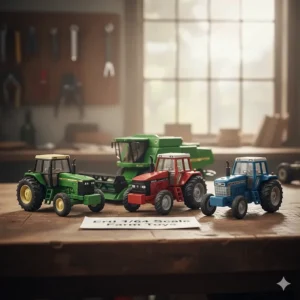 A group of popular Ertl brand 1/64 scale farm toys, highlighting the quality and authenticity expected by serious collectors.