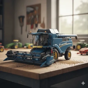 Ertl die-cast model of a modern New Holland CR9.90 combine harvester, highlighting the detailed scale of the farm toys.