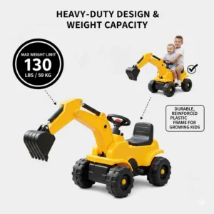 Graphic showing the maximum weight capacity for a heavy-duty excavator ride on toy.