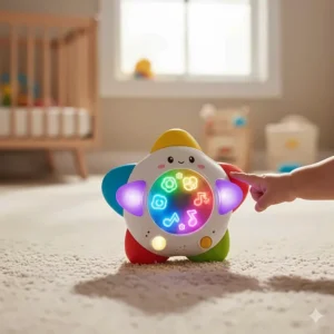 A battery-operated interactive toy that glows while playing music, perfect as sound toys for babies.