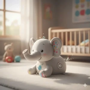 A soft plush elephant that plays lullabies and white noise, ideal sound toys for babies' naptime.