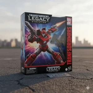 A visual of the new, stylized box art for the Legacy line, focusing on the character illustration and the series logo on the toy packaging.