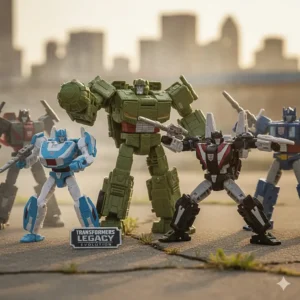 A group shot featuring the first wave of Transformers Legacy toys, including Bulkhead, Skids, and Dragstrip, illustrating the line's diverse character selection.
