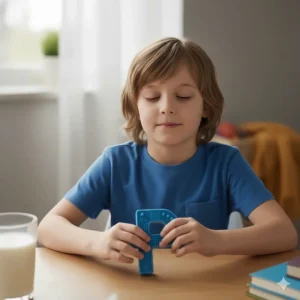 A calming illustration showing how sensory chew toys provide oral stimulation for stress and anxiety relief.