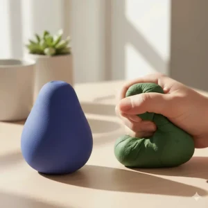 Ergonomic foam stress ball and high-density sensory dough designed for adult hand strength and stress relief.