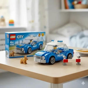 LEGO City police car building kit for 4 year old boys featuring easy-build chassis.