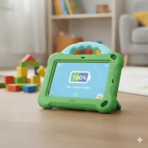 Icon representing long-lasting battery life for uninterrupted learning on a toddler tablet.