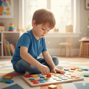 A colorful puzzle game where a child completes sequences and patterns to boost logical thinking.