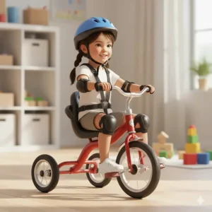 Illustration showing the sturdy frame and low center of gravity on a tricycle for 3 year olds.