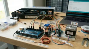 Using the breadboard power supply module provided in the Arduino Mega ultimate starter kit.