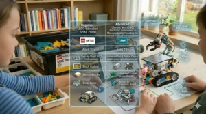 Comparison infographic showing features of different robotics kits suitable for 10-year-old beginners.