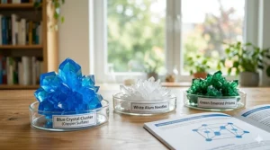 Close-up of vibrant crystals grown using a DIY chemistry set for 12 year old science enthusiasts.