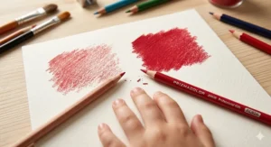 A comparison illustration showing the high pigment payoff of professional colored pencils for kids versus standard school-grade pencils.