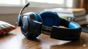 Close-up of adjustable padded ear cups and headband on a gaming headset designed for smaller head sizes.