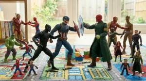 A Marvel battle pack for kids featuring Captain America fighting a Red Skull action figure with accessories.