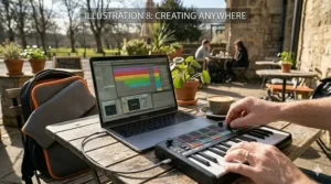 Illustration explaining the difference between synth-action and semi-weighted keys for someone buying their first MIDI keyboard.