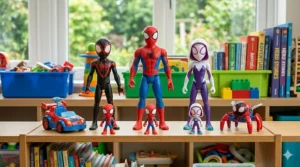 Preschool-friendly Spidey and His Amazing Friends action figures for toddlers, featuring Spider-Man, Ghost-Spider, and Spin Miles Morales.