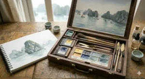 A side-by-side comparison of color intensity between a professional watercolor set and student-grade paints.