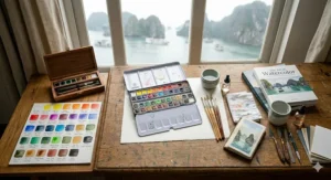 Vibrant color swatches showing the high pigment load and transparency of a professional watercolor set.