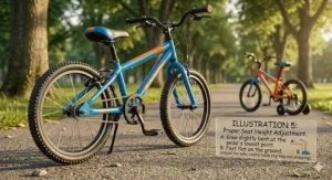 Diagram demonstrating how to adjust the seat height on a bike for a 6-year-old.