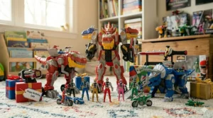 An assortment of Power Rangers toys for boys, making for an ideal birthday or holiday gift.