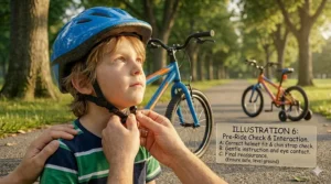 A 6-year-old boy practicing balance and steering on his new bicycle.