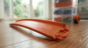 Close-up of a high-speed loop on a large Hot Wheels track