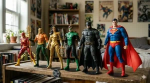 Set of Justice League DC Comics action figures perfect for young boys to collect.