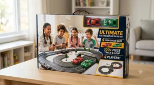 Packaging box for a premium electric slot car racing set for kids, perfect for gifting.