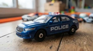 A detailed metal diecast police car toy perfect for kids' imaginative play.