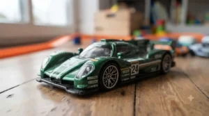 A fast-looking diecast racing car toy designed for kids of all ages.