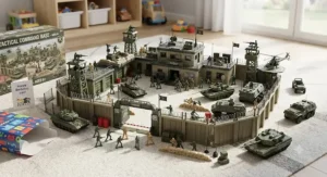 Action-packed military base playset for boys displayed as an exciting birthday gift idea for kids who love tactical toys.