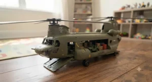 Large plastic toy military helicopter for boys designed for cargo transport missions