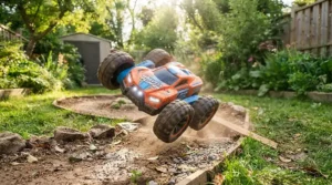 Remote-controlled stunt car toy for boys featuring durable all-terrain wheels.
