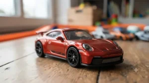 A classic red diecast sports car designed for kids to play with.