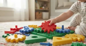 Large, durable pieces from a gear building toy set designed for younger boys.