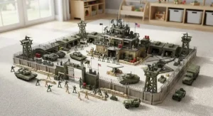The ultimate boys army base playset collection featuring extensive barracks, vehicles, and soldiers for hours of play.
