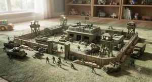 Vintage style military combat and army base playset for boys ready for strategic defense missions.