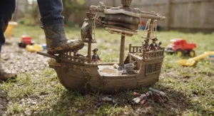 Sturdy plastic pirate ship playset for boys built for rugged indoor and outdoor playtime.