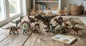Educational realistic dinosaur figures for boys including brachiosaurus and stegosaurus models.