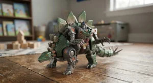 Stegosaurus dinosaur transformer toy for boys showing the conversion process from prehistoric beast to robot