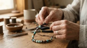Close-up of an affordable bracelet crafted using a budget jewelry making kit for beginners.