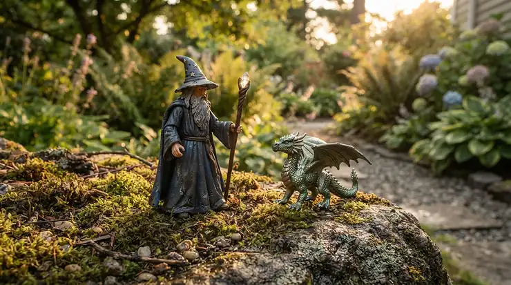 An affordable fantasy themed fairy tale playset featuring dragon and wizard figures for imaginative storytelling toys.